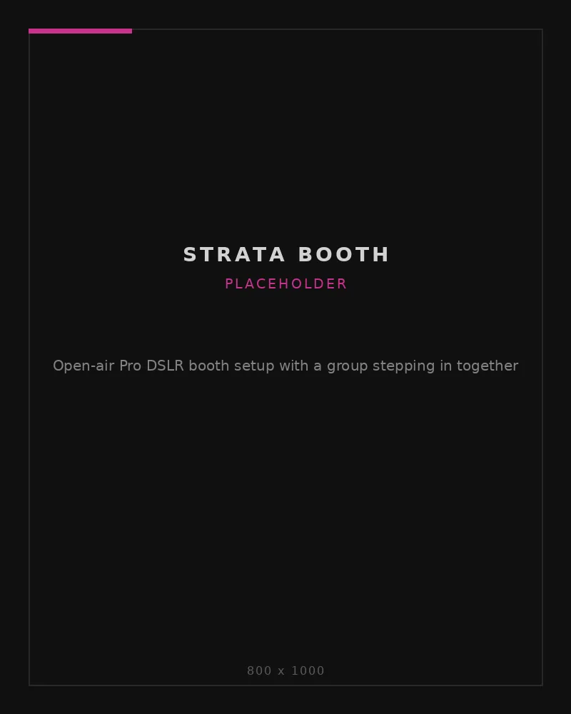 Open-air Pro DSLR photo booth setup by Strata Booth with a group stepping in together